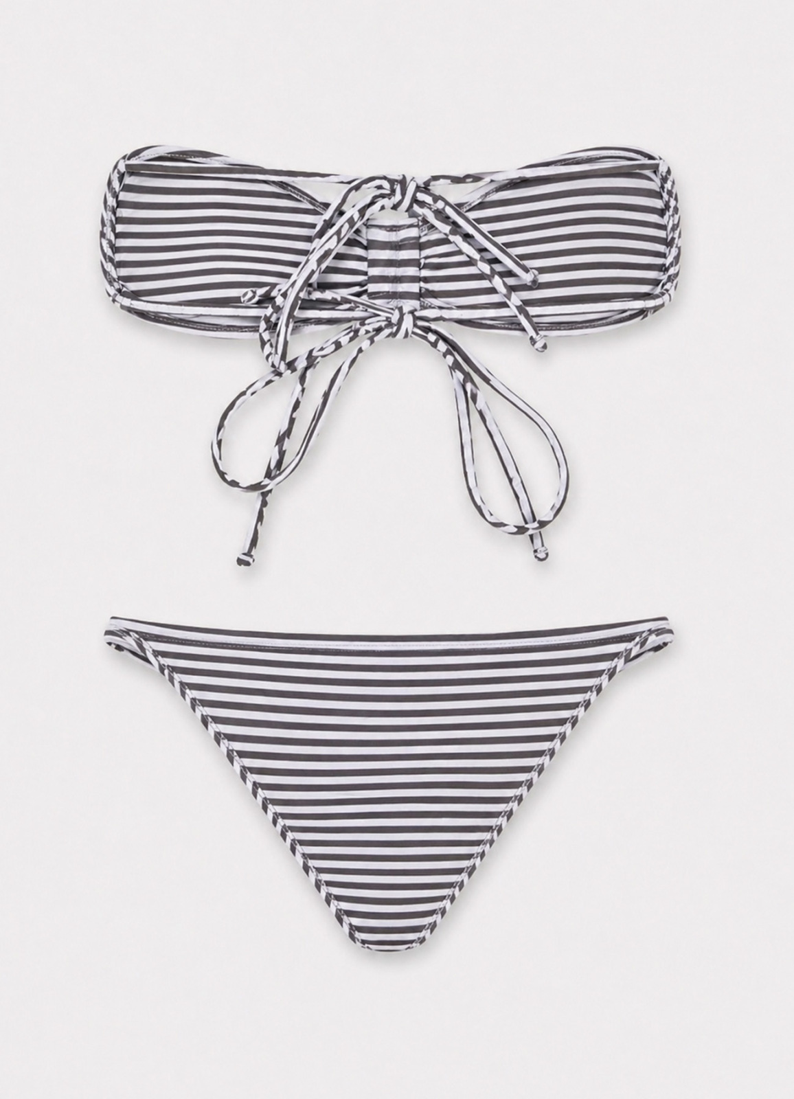 KAHVERENGİ ÇİZGİLİ Stripe Straplez Bikini - 3