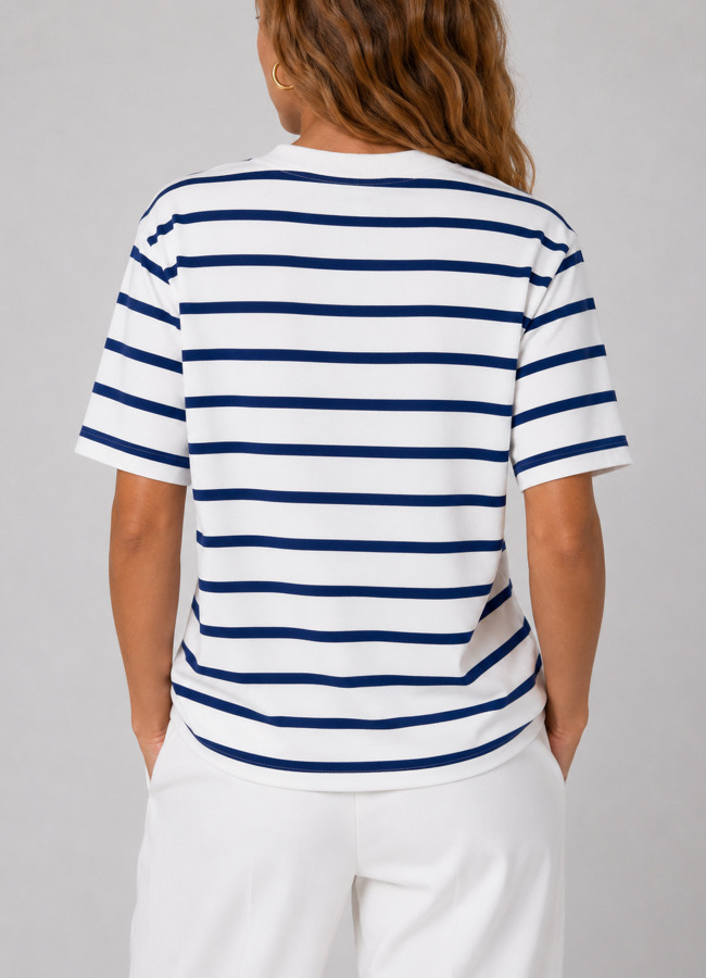Lacivert Çizgili Bisiklet Yaka T-Shirt - 3