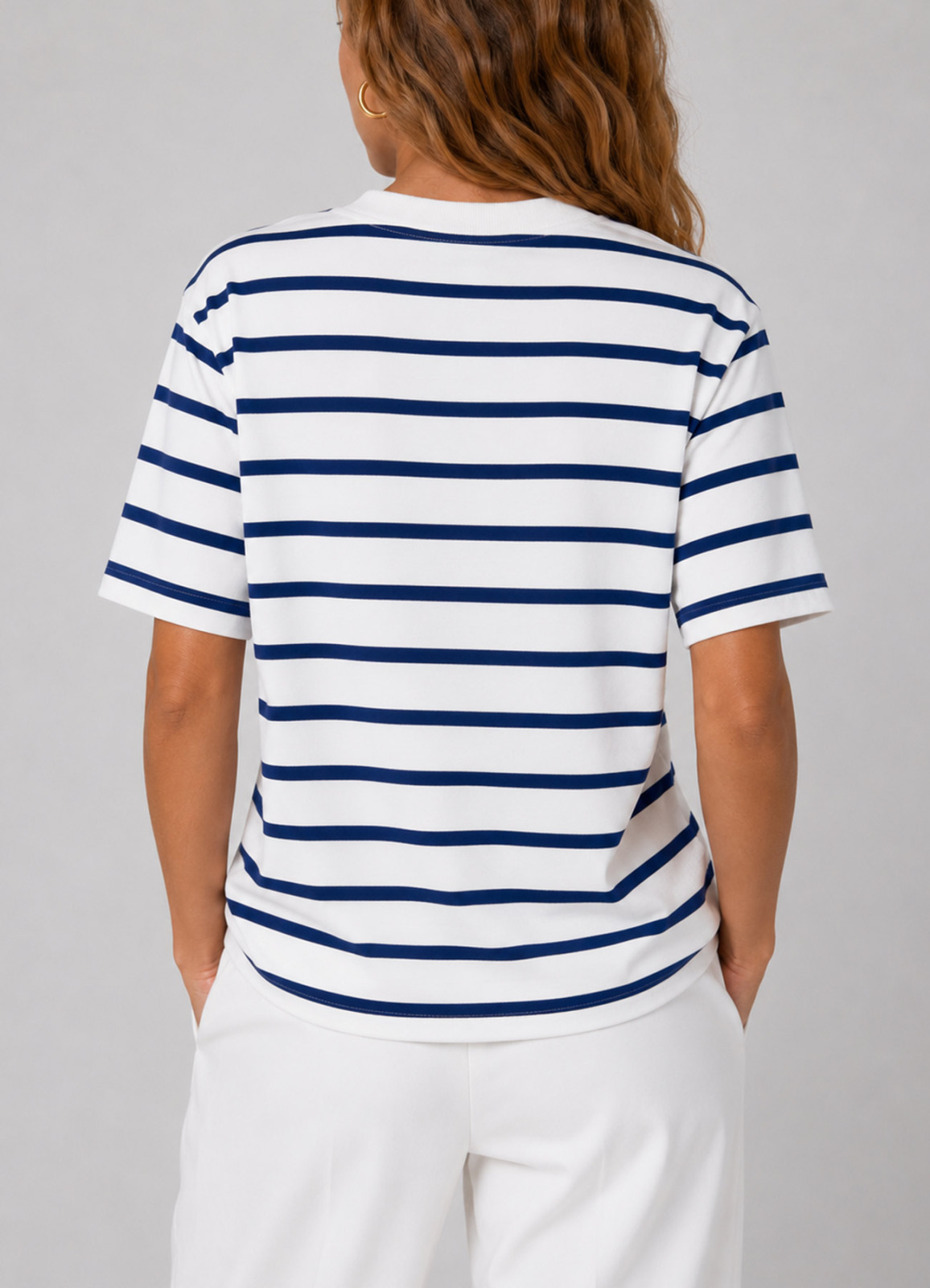 Lacivert Çizgili Bisiklet Yaka T-Shirt - 3