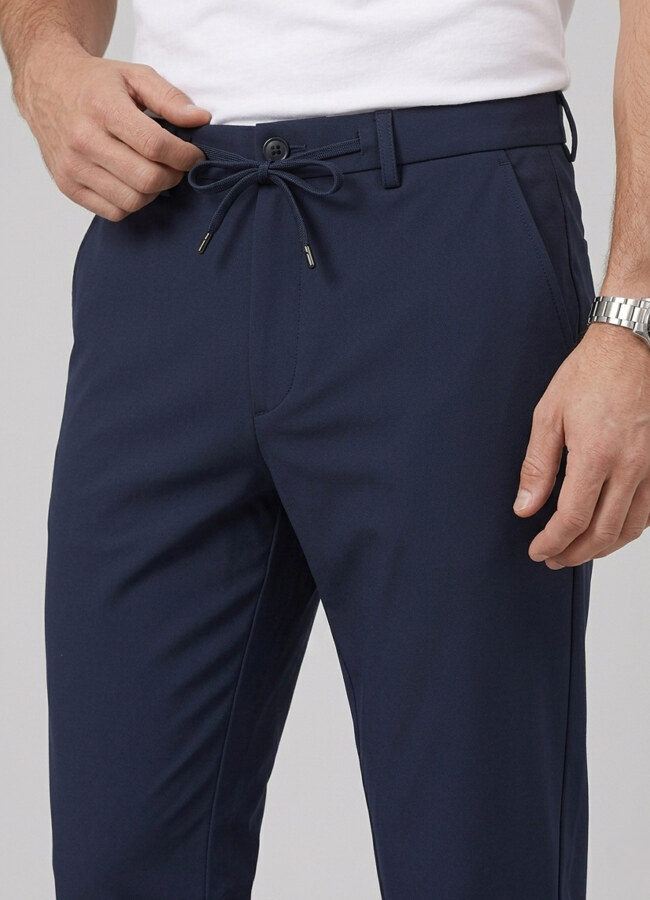 Lacivert Renk Polyester Bağcıklı Teknik Pantolon - 1
