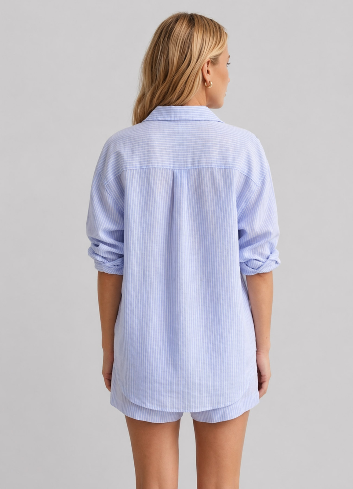 Mavi - Beyaz Renk Çizgili Oversize Modal Gömlek - 4