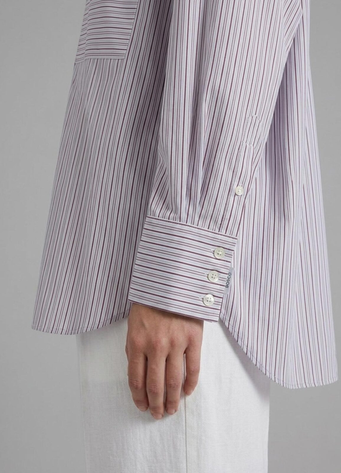 Mavi - Bordo Renk Çizgili Poplin Oversize Gömlek - 2