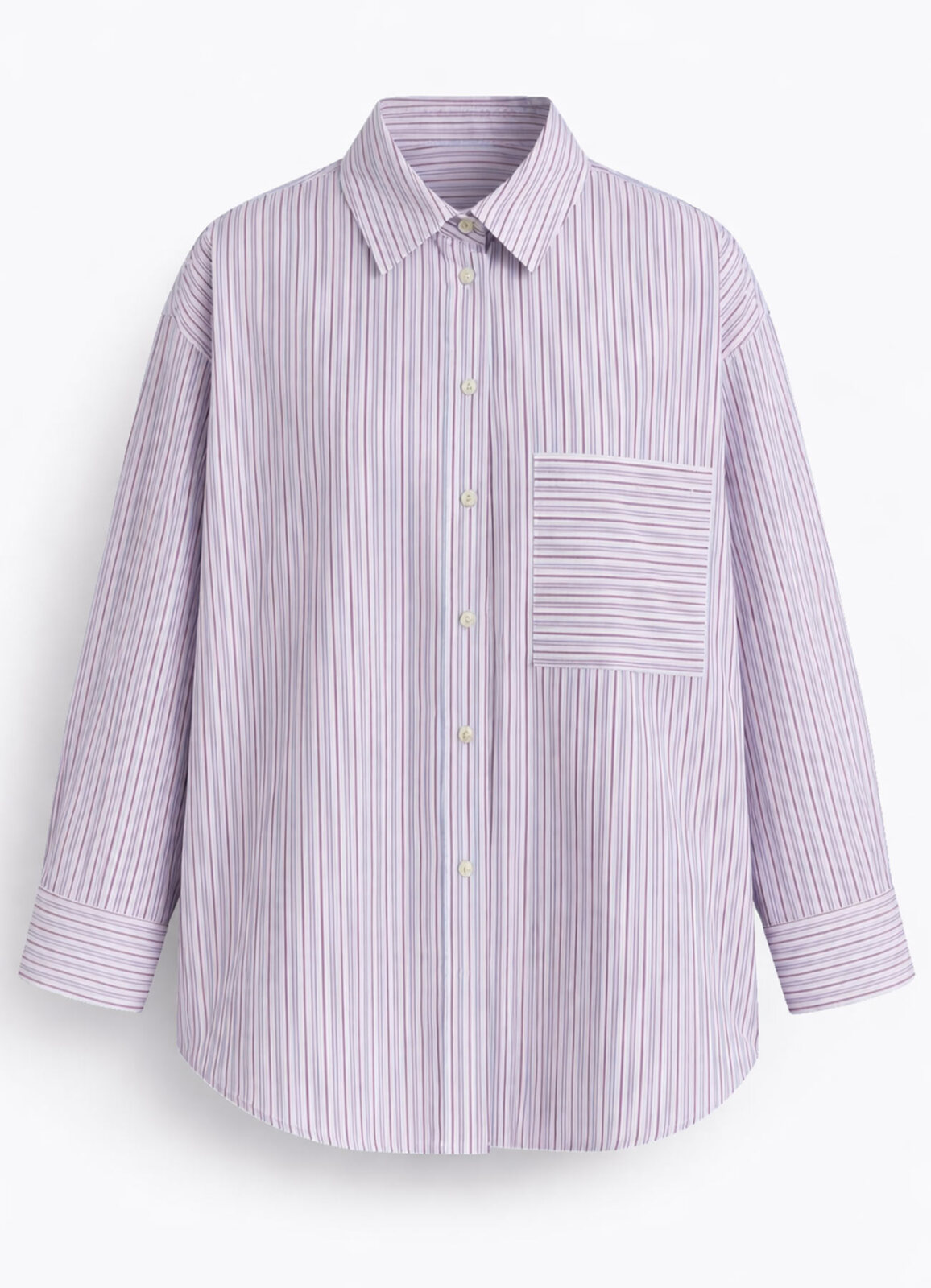 Mavi - Bordo Renk Çizgili Poplin Oversize Gömlek