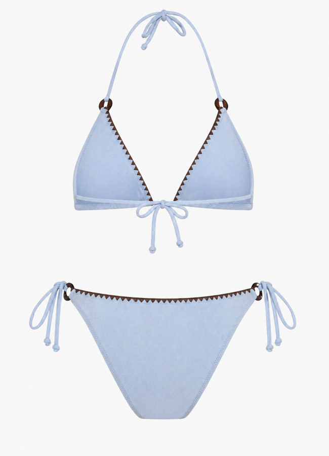 Mavi Renk Süet Görünümlü Üçgen Bikini Takımı - 2