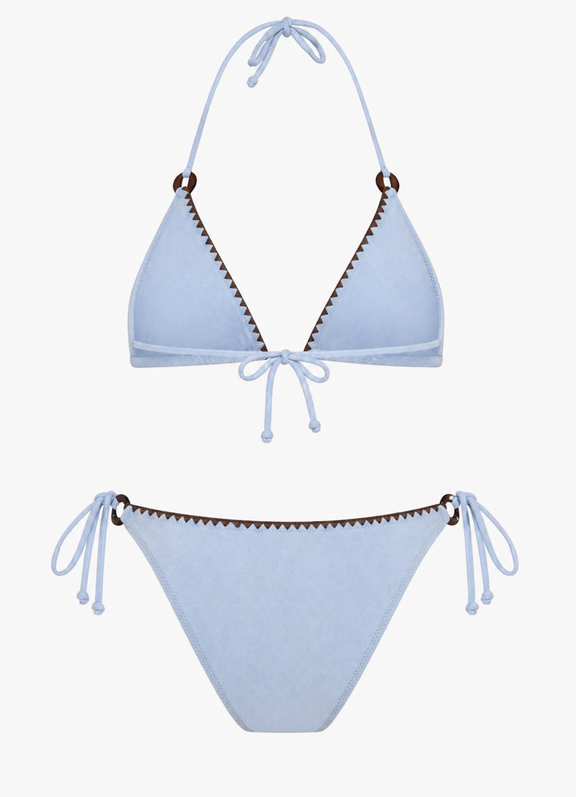 Mavi Renk Süet Görünümlü Üçgen Bikini Takımı - 2