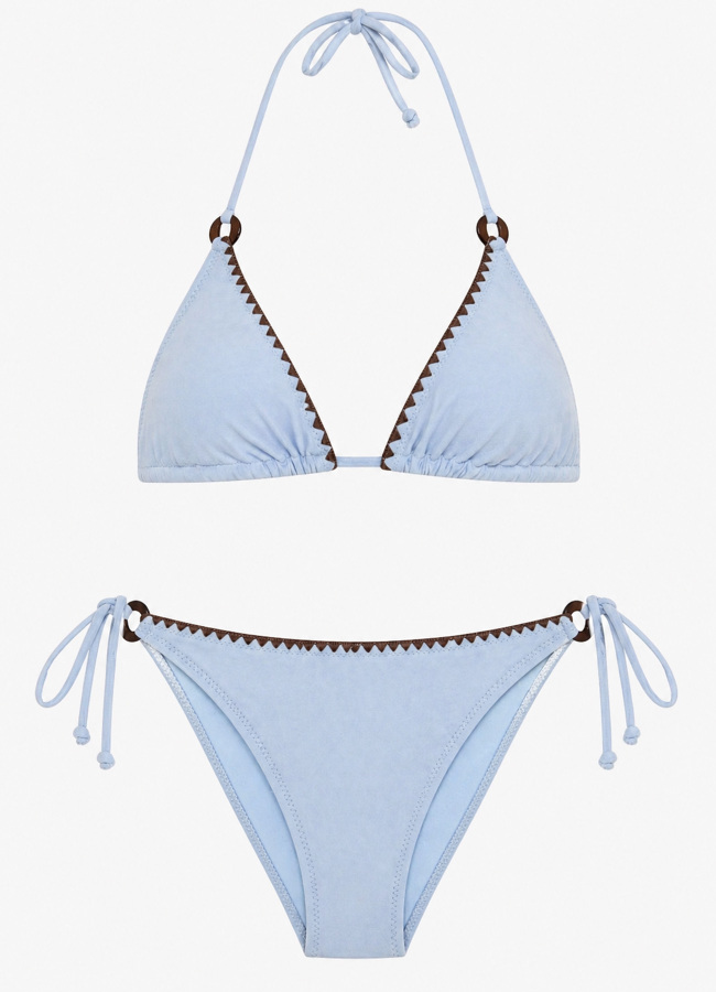 Mavi Renk Süet Görünümlü Üçgen Bikini Takımı