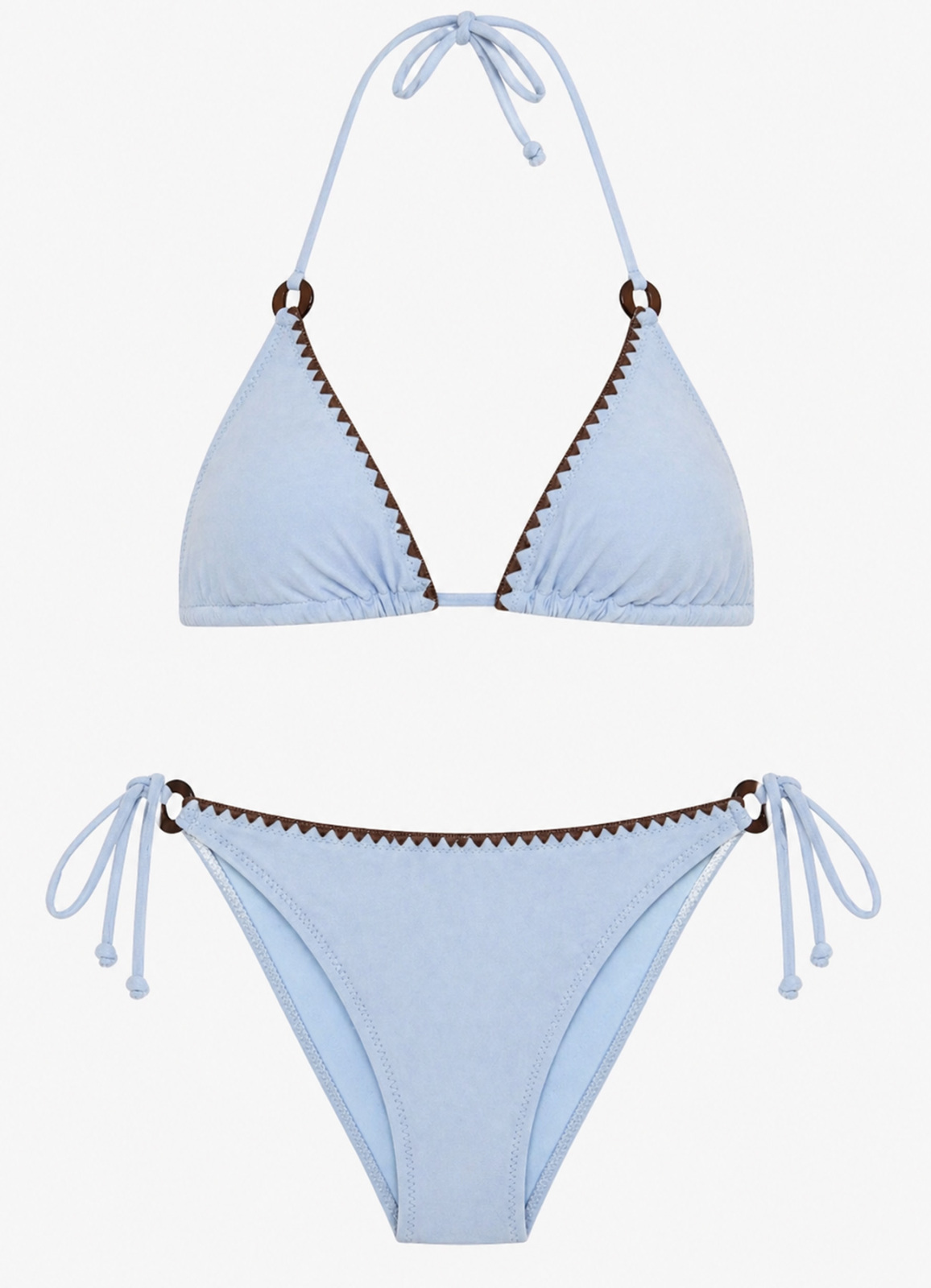 Mavi Renk Süet Görünümlü Üçgen Bikini Takımı