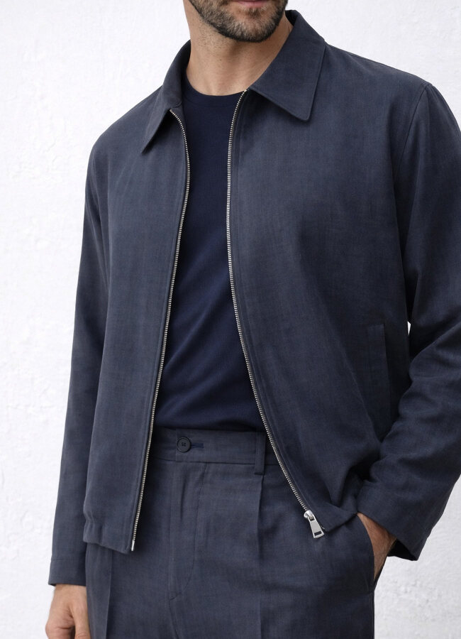 Lacivert Rengi Lyocell Karışımlı Overshirt Ceket