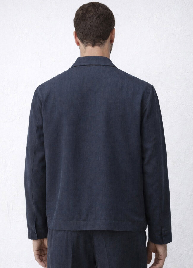 Lacivert Rengi Lyocell Karışımlı Overshirt Ceket - 4