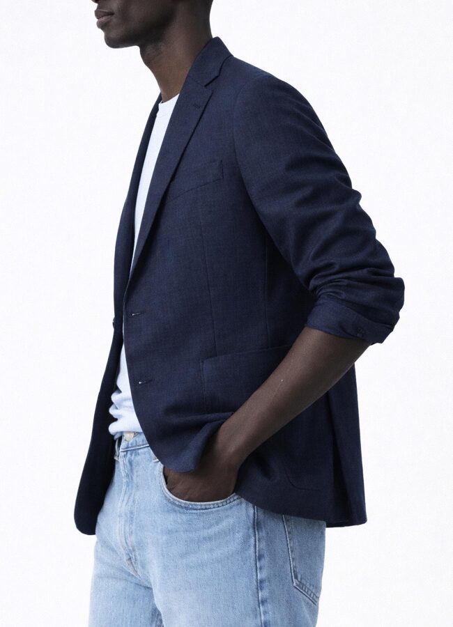 Lacivert Renk Keten Karışımlı Ceket - 4