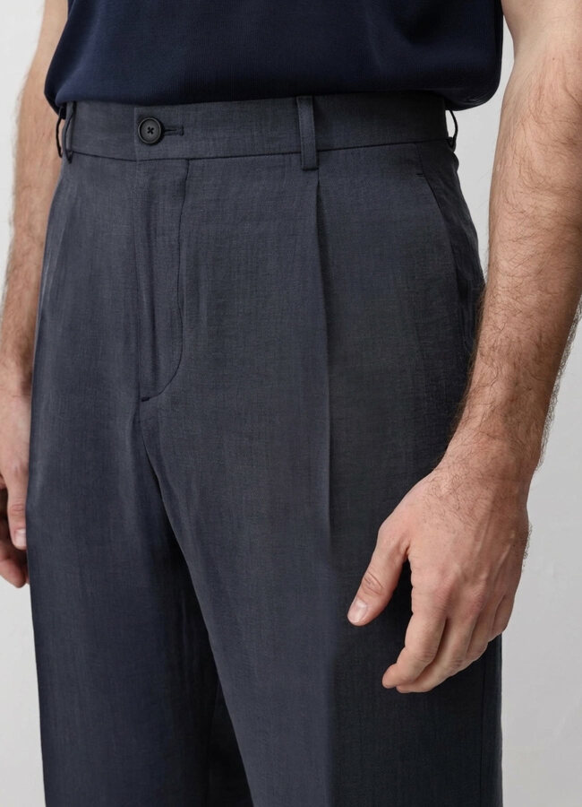 Lacivert Renk Lyocell Karışımlı Pileli Pantolon - 2