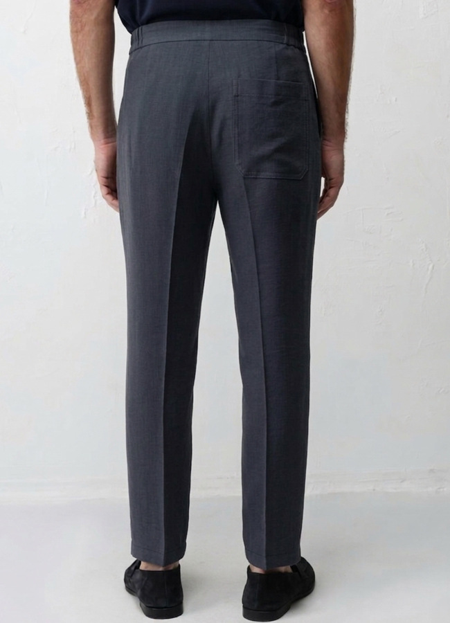 Lacivert Renk Lyocell Karışımlı Pileli Pantolon - 3