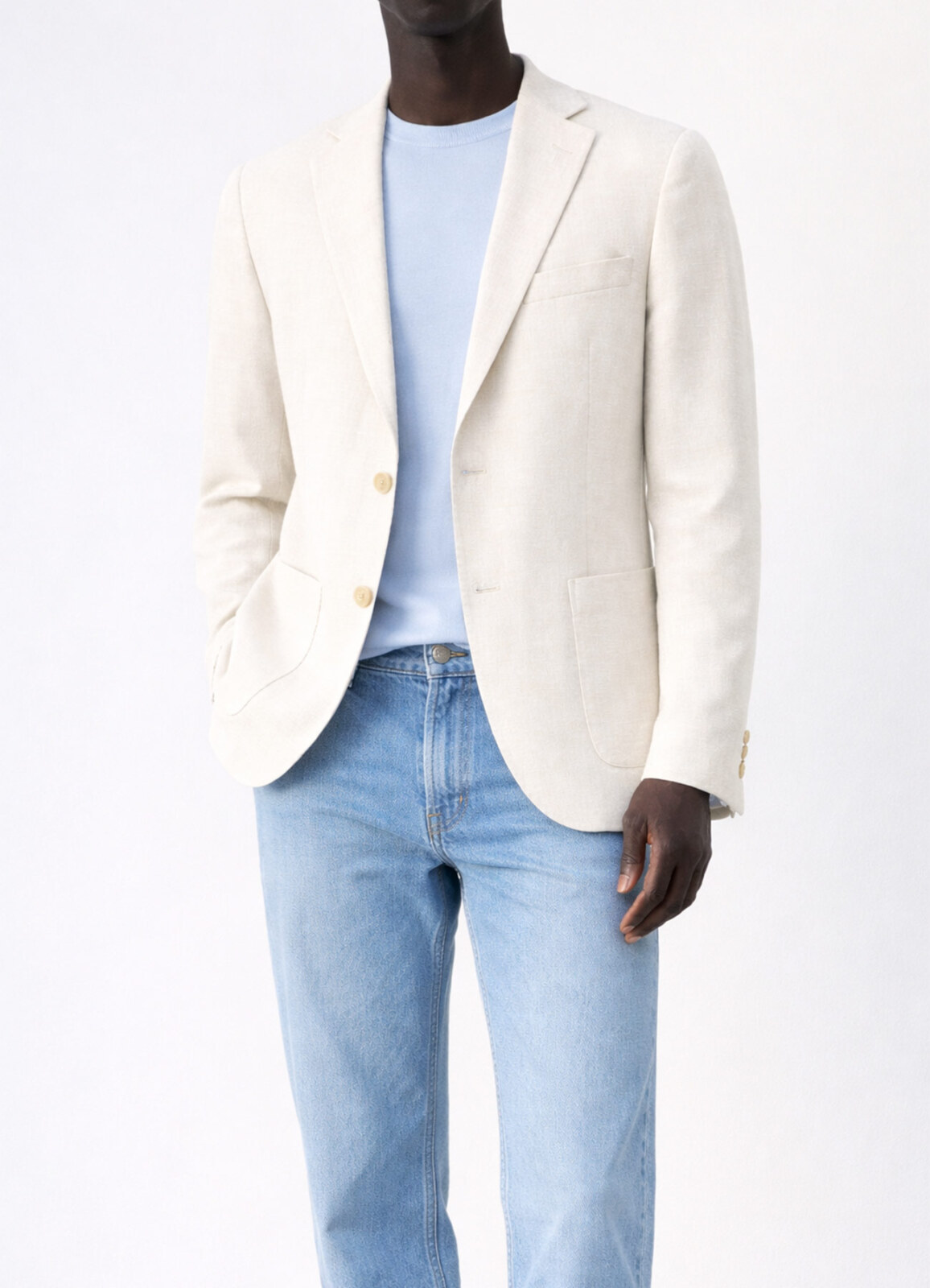 Kırık Beyaz Renk Keten Karışımlı Ceket - 3