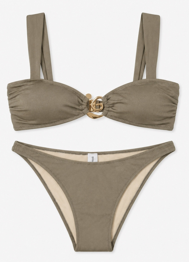 Olive Renk Tokalı Straplez Geniş Askılı Bikini Takımı