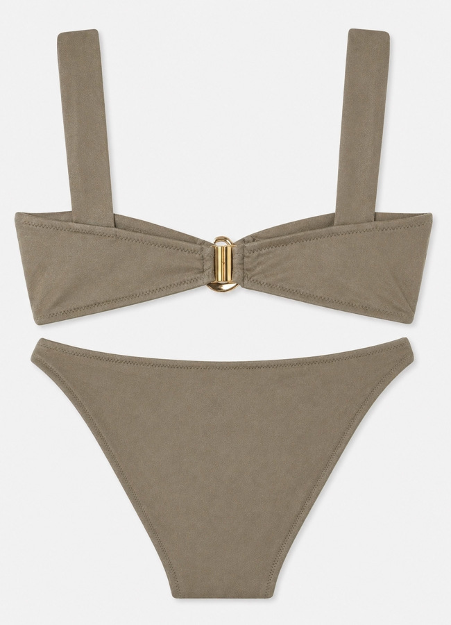 Olive Renk Tokalı Straplez Geniş Askılı Bikini Takımı - 3