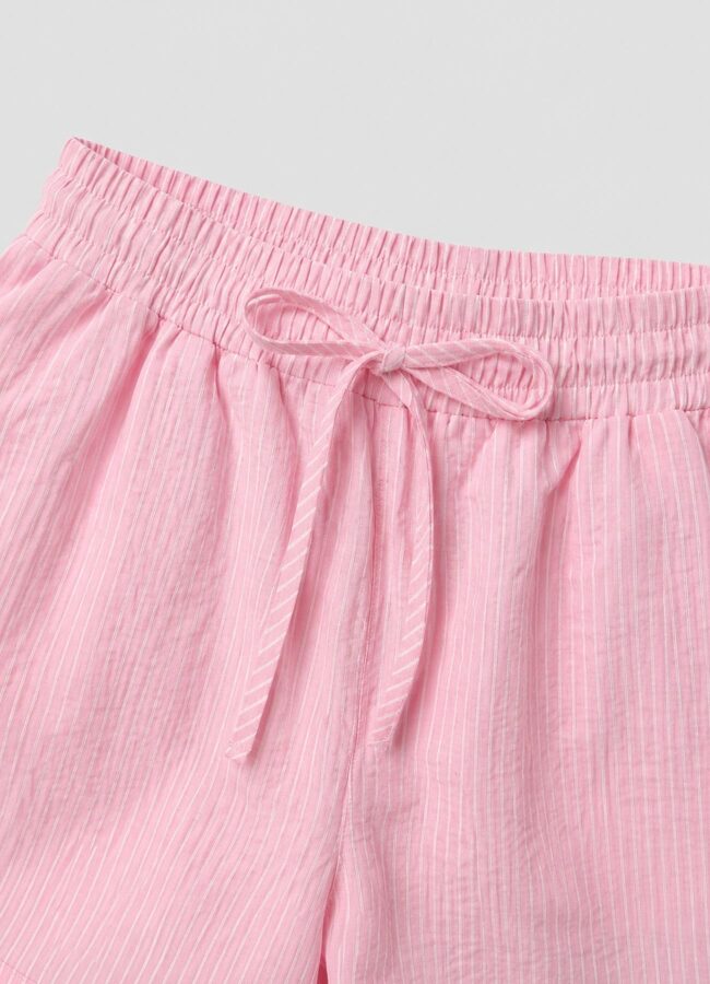 Pembe - Beyaz Renk Çizgili Modal Şort - 3