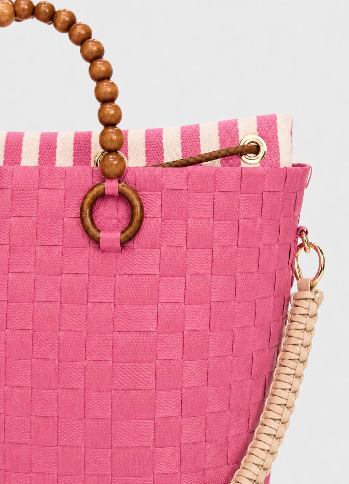 Pembe Renk Çapraz Örgülü Büyük Boy Çanta - 2