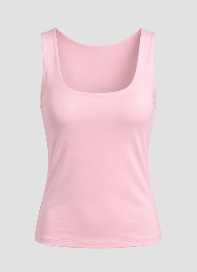 Pembe Renk Çift Kat U Yaka Basic Atlet - 3