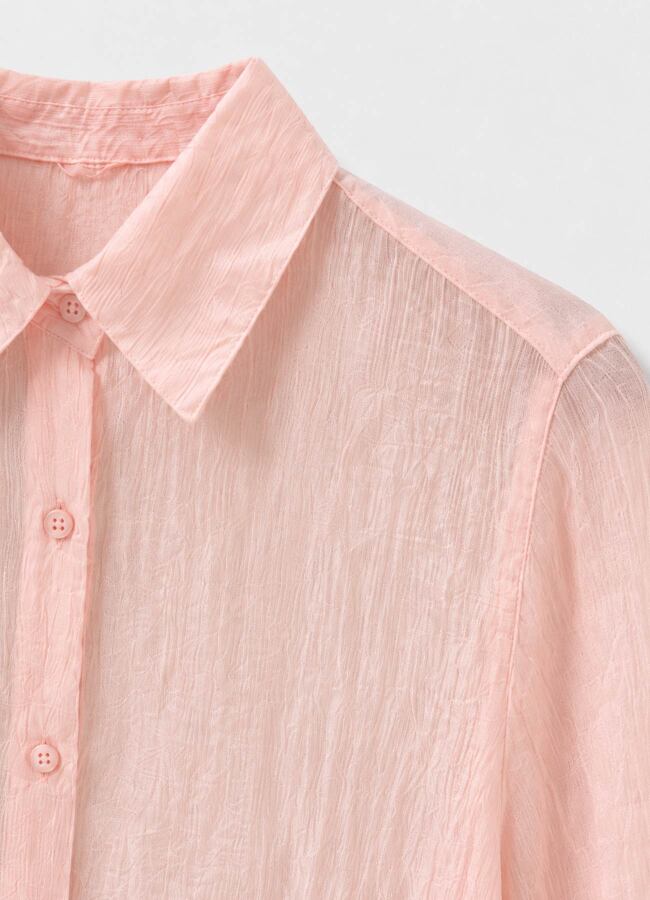 Pembe Renk Crinkle Dokulu Transparan Gömlek - 2