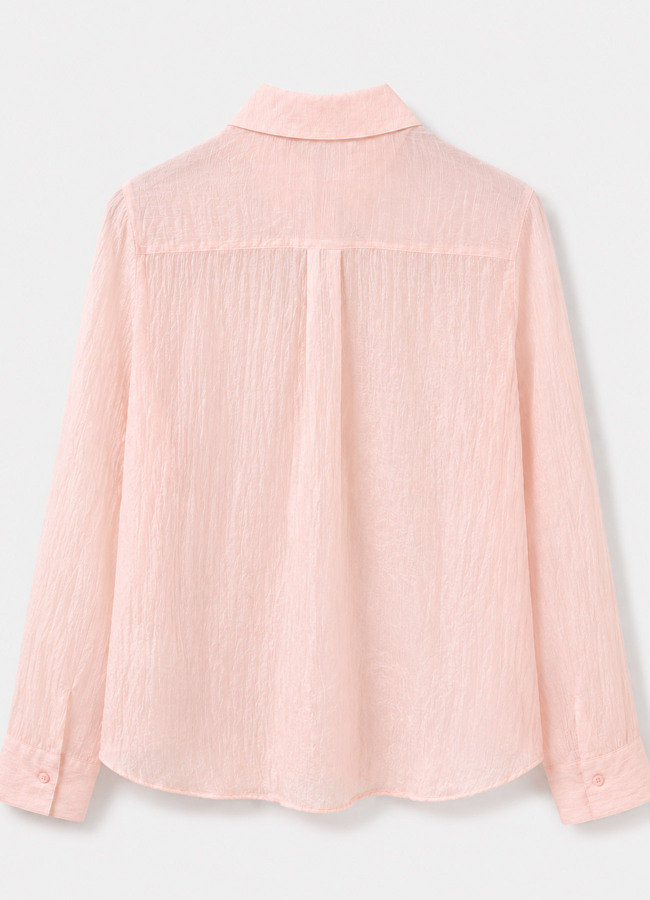 Pembe Renk Crinkle Dokulu Transparan Gömlek - 3