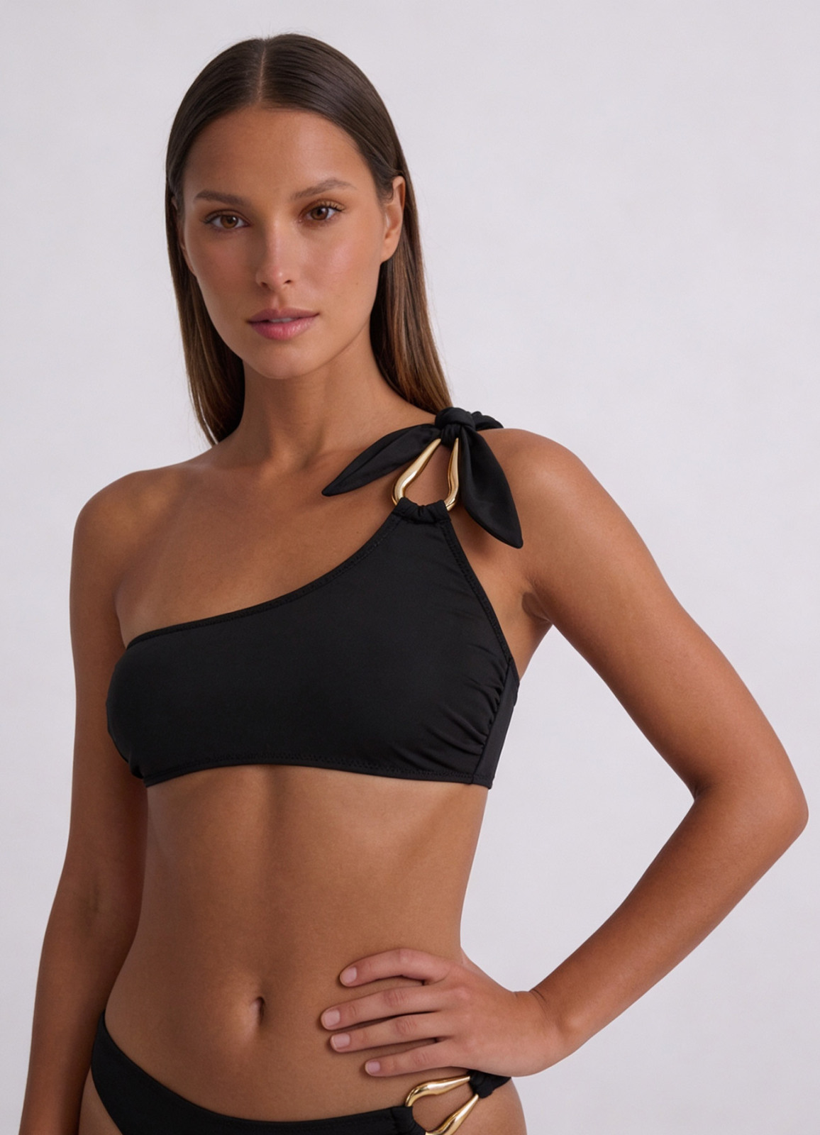 SİYAH Renk Aksesuarlı Straplez Bikini Takım - 2