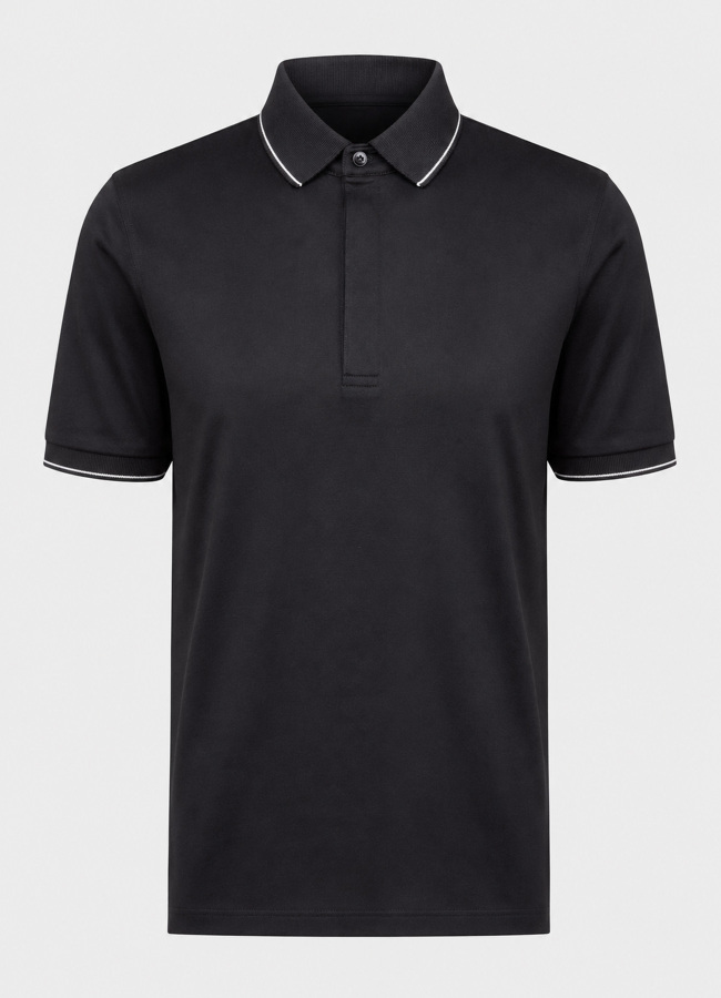 Siyah Renk Apreli Polo Yaka Erkek T-Shirt