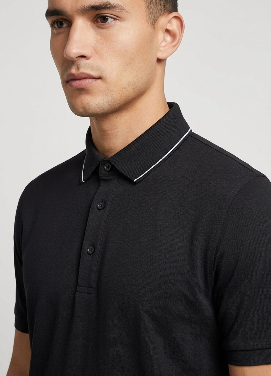 Siyah Renk Apreli Polo Yaka Erkek T-Shirt - 2