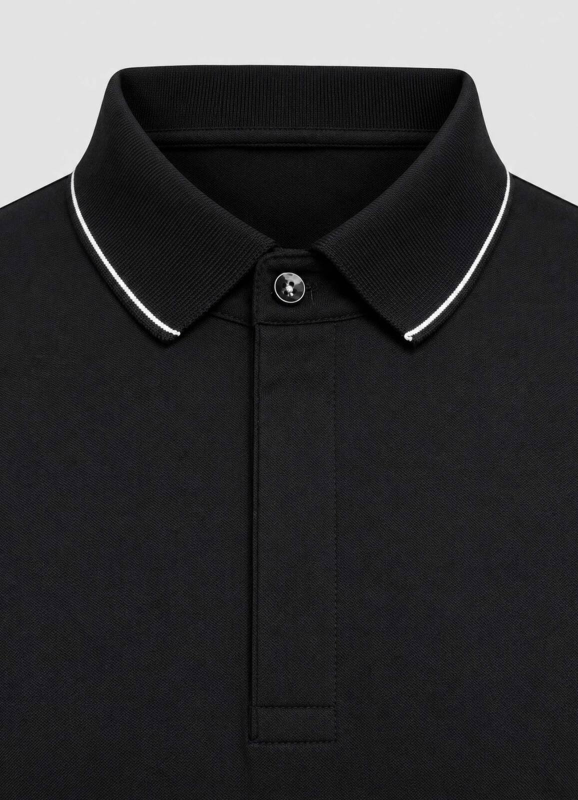 Siyah Renk Apreli Polo Yaka Erkek T-Shirt - 3
