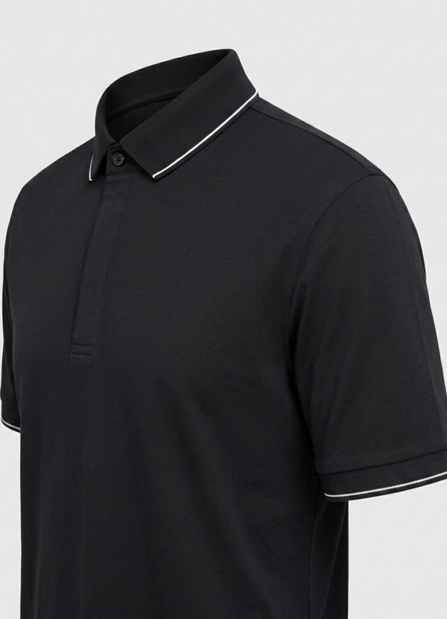 Siyah Renk Apreli Polo Yaka Erkek T-Shirt - 4
