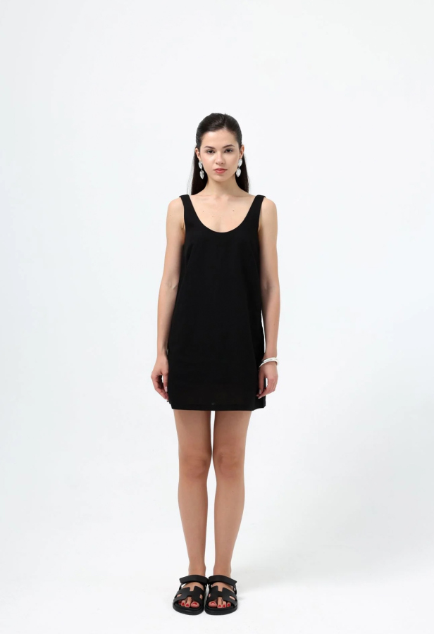 Siyah Renk Ipecu Mini Dress