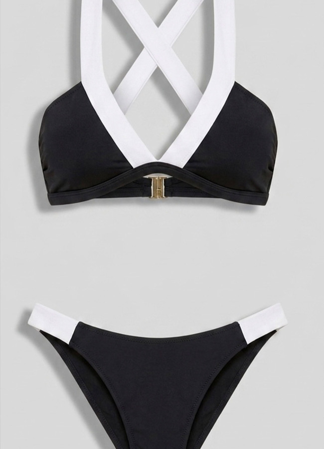 Siyah Renk Lastik Detaylı Halter Bikini Takım - 2