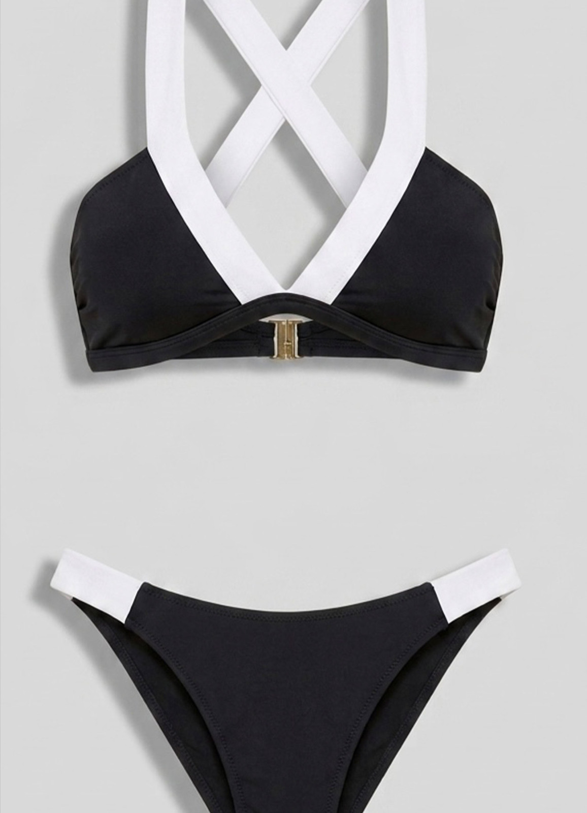 Siyah Renk Lastik Detaylı Halter Bikini Takım - 2