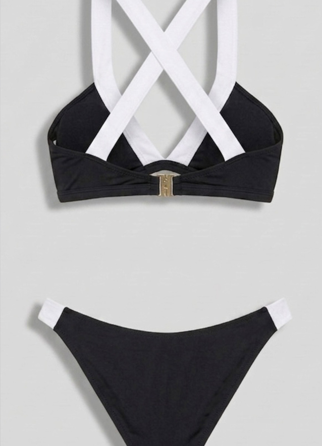 Siyah Renk Lastik Detaylı Halter Bikini Takım - 3