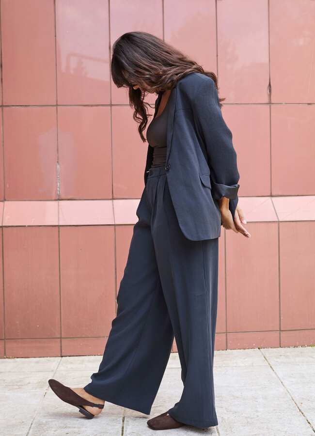 Siyah Renk Modal Oversize Blazer Ceket - 4
