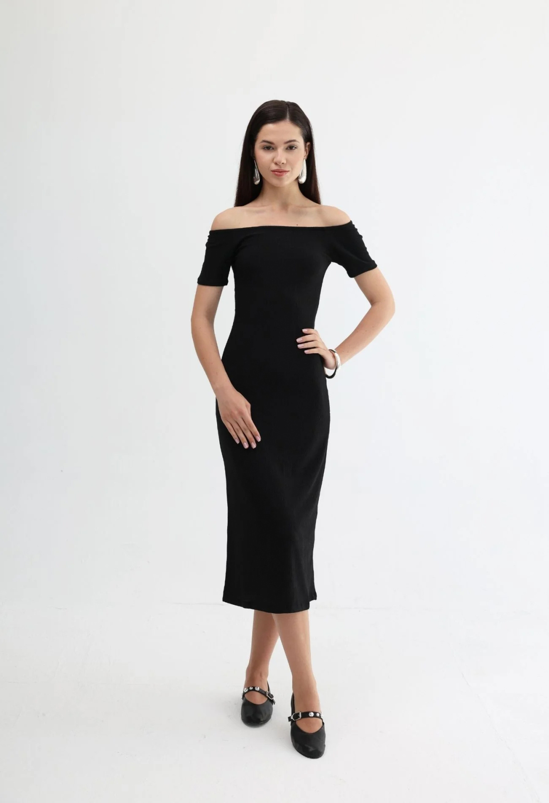 Siyah Renk Ocean Midi Dress - Paper Bag