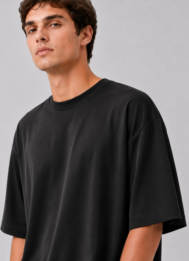 Siyah Renk Oversize Modal Erkek T-Shirt