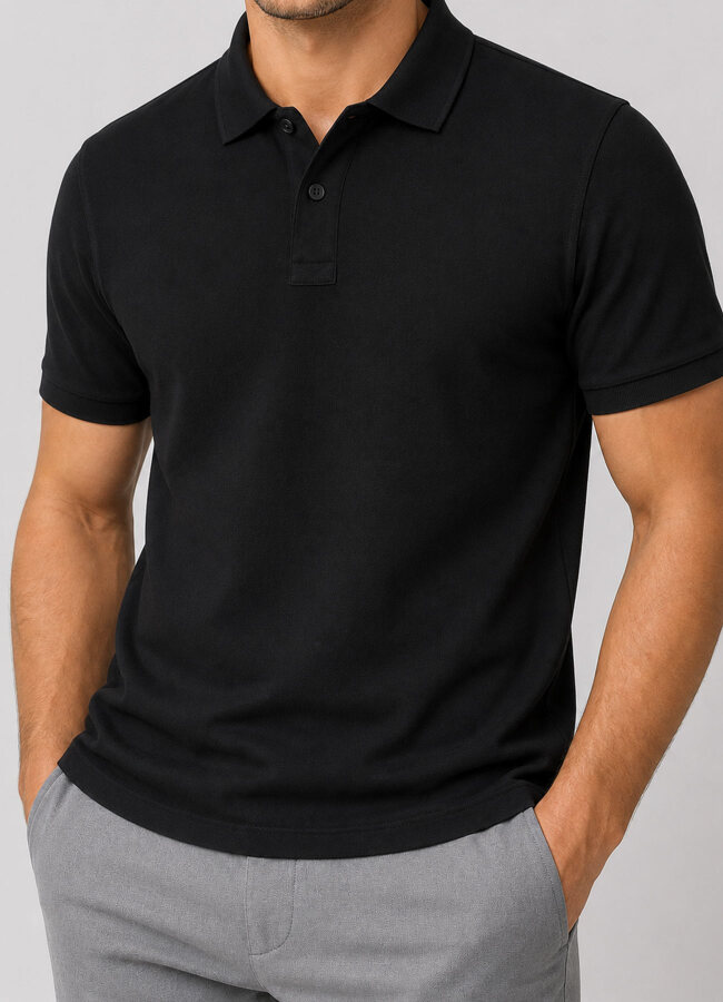 Siyah Renk Pike Dokulu Polo Yaka Erkek T-Shirt - 6