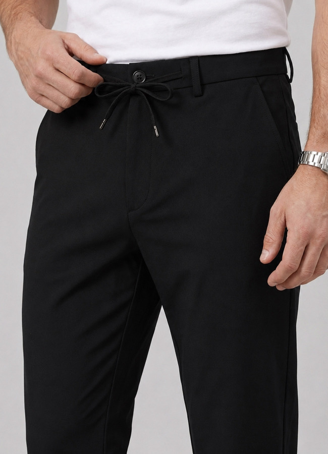 Siyah Renk Polyester Bağcıklı Teknik Pantolon - 2