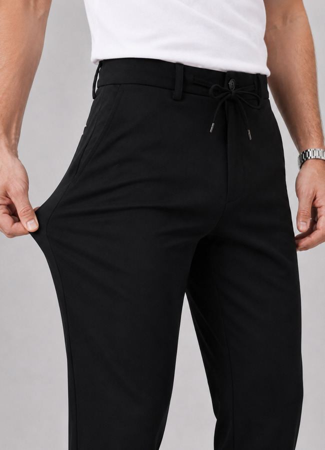 Siyah Renk Polyester Bağcıklı Teknik Pantolon 