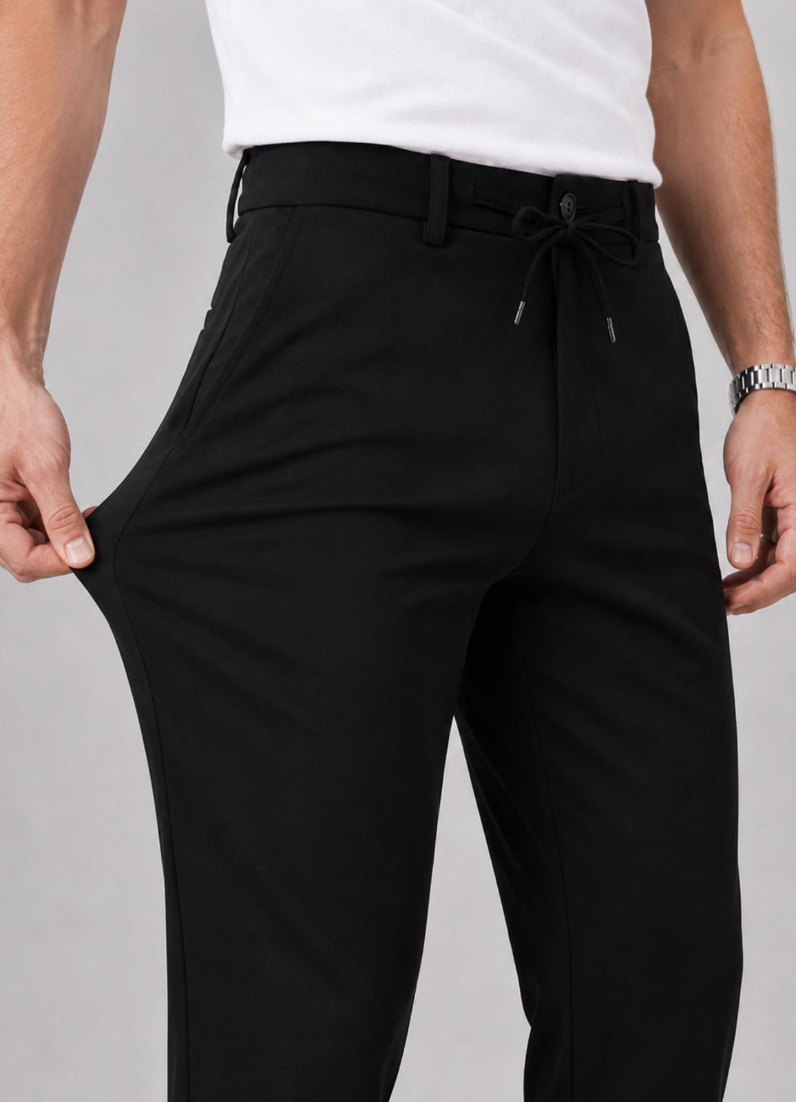 Siyah Renk Polyester Bağcıklı Teknik Pantolon - 1