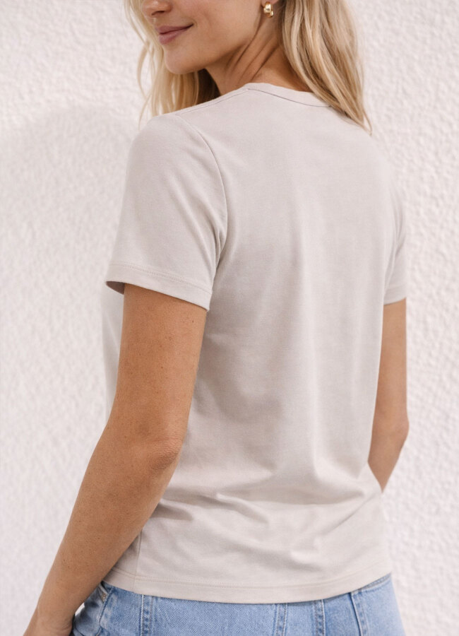Taş Renk Pamuk Karışımlı Tişört - 3