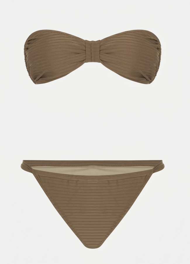 SÜTLÜ KAHVE Renk Dokulu Straplez Bikini Takımı - 1