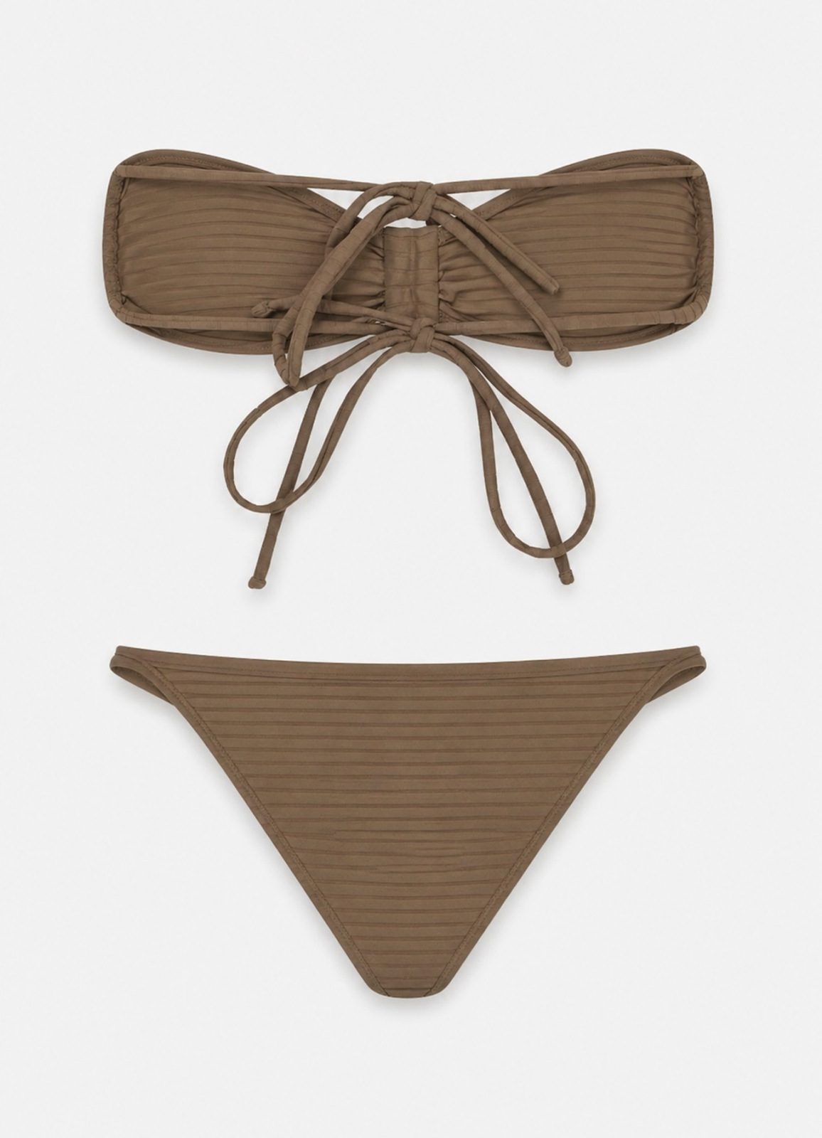 SÜTLÜ KAHVE Renk Dokulu Straplez Bikini Takımı - 2