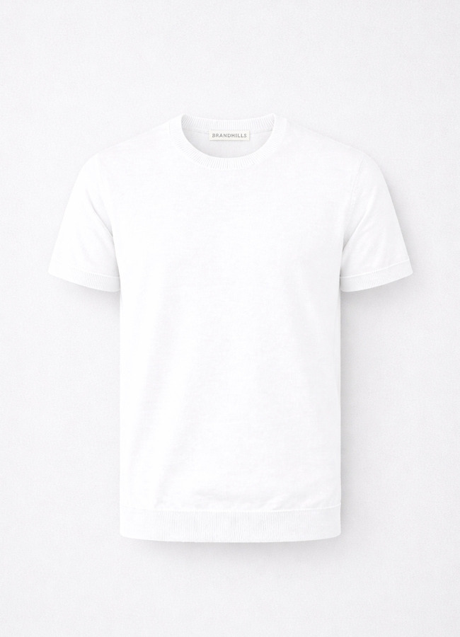 Beyaz Renk Bisiklet Yaka Basic Triko 