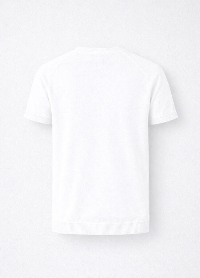 Beyaz Renk Bisiklet Yaka Basic Triko - 2