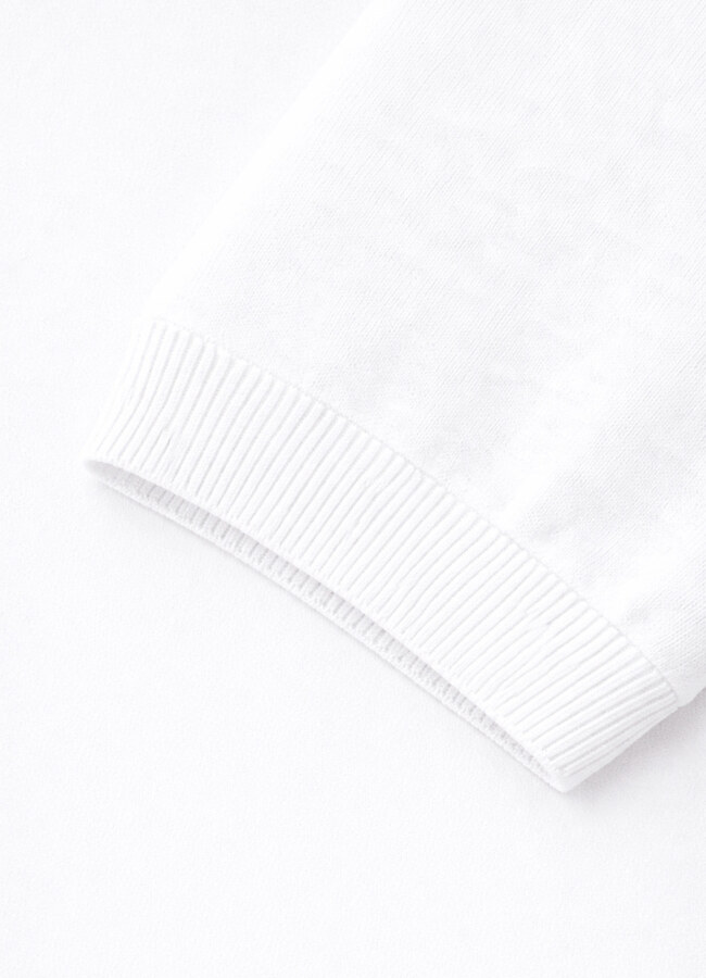 Beyaz Renk Bisiklet Yaka Basic Triko - 3