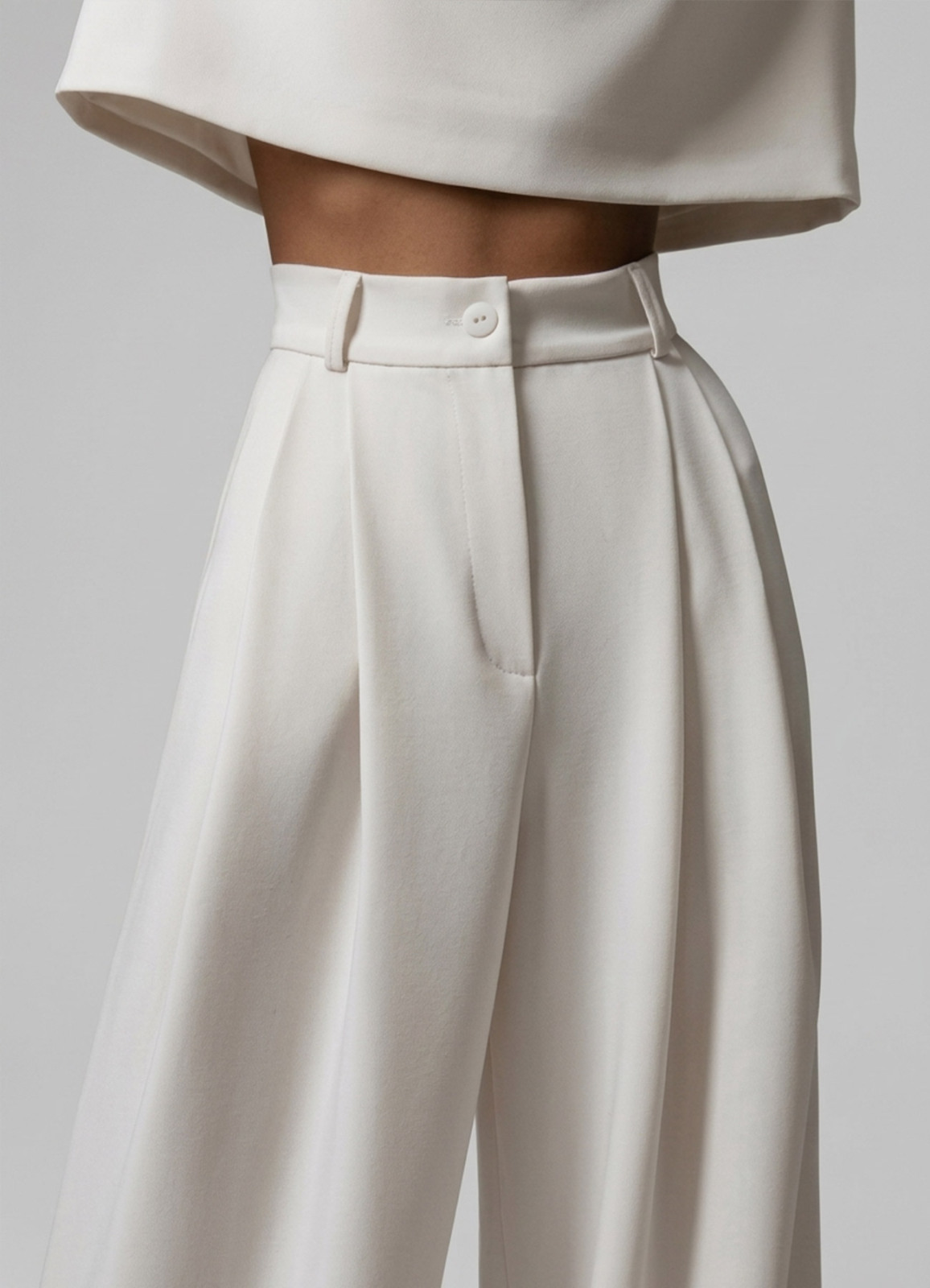 Beyaz Renk Yüksek Bel Örme Palazzo Pantolon - 3