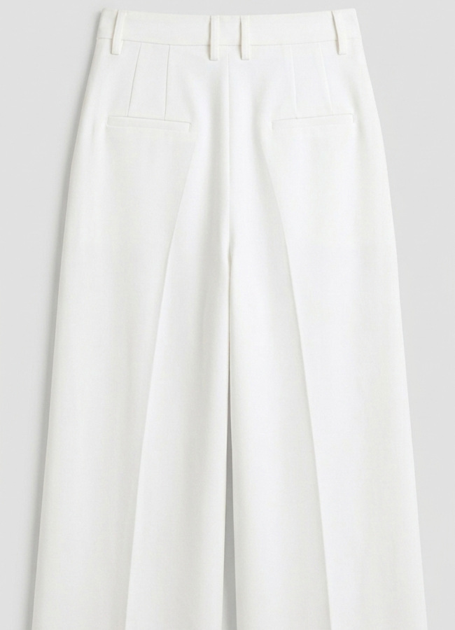 Beyaz Renk Yüksek Bel Örme Palazzo Pantolon - 4