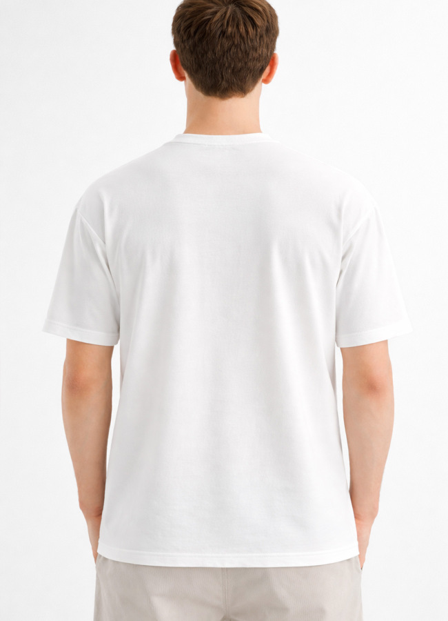 Beyaz Renk Pamuk Karışımlı Tişört - 5