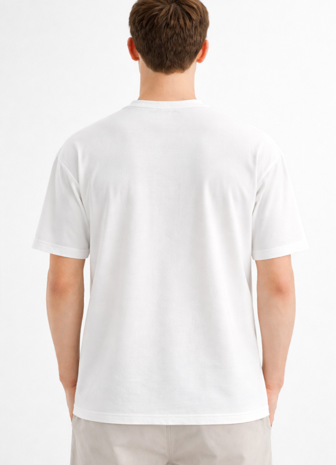 Beyaz Renk Pamuk Karışımlı Tişört - 5